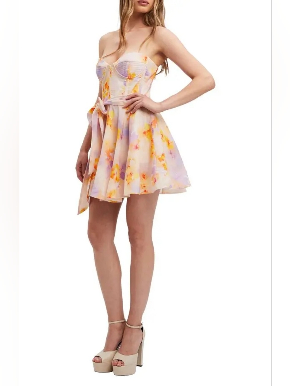 Bardot Malia Floral Corset Strapless Mini Dress